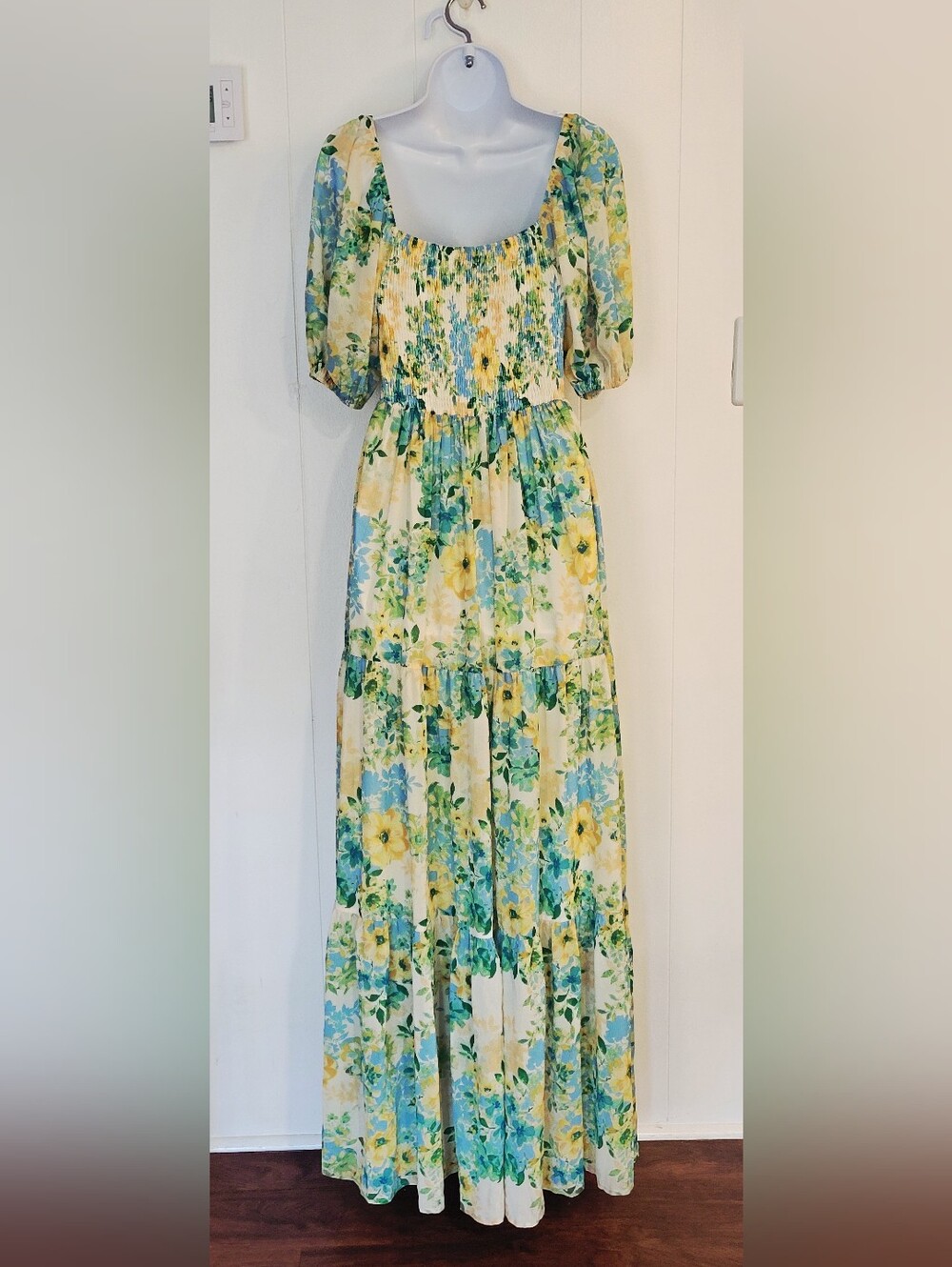 Flying Tomato Yellow & Blue Floral Tiered Maxi Dress